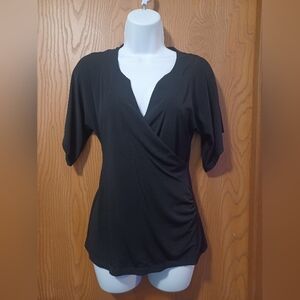 ATTENTION Solid Black Faux Wrap Top Size Xs